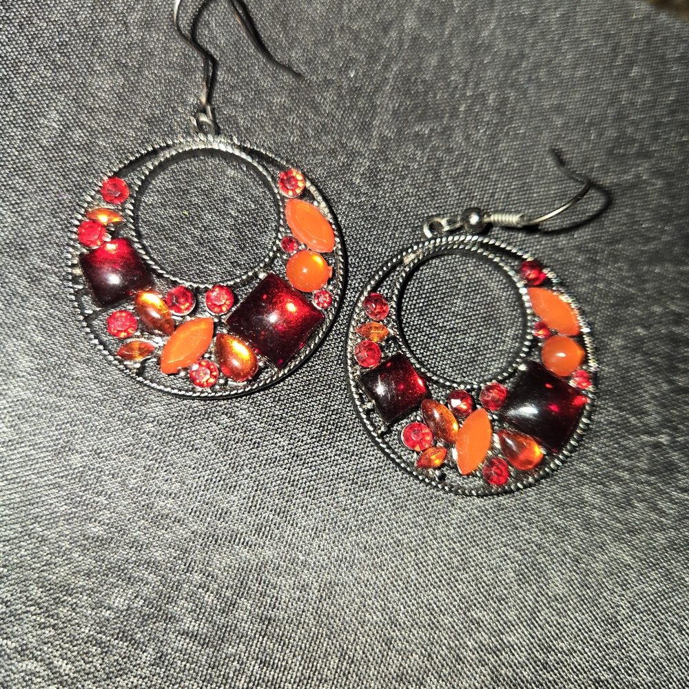 Elegant Red and Orange Hoop Earrings
